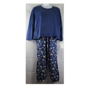 NWT Hanes Women's Plus Size 2-Piece Fleece Polyester Pajama Set, Blue Dogs, 1X